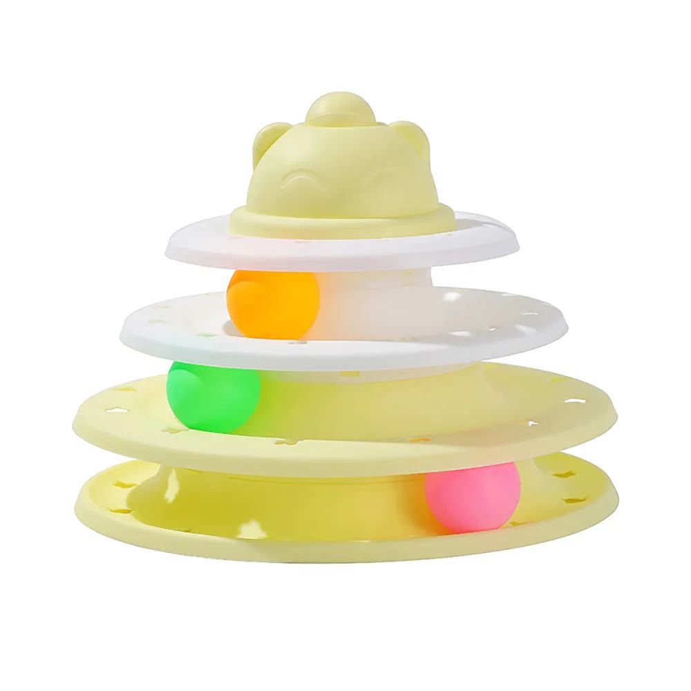 4-Level Interactive Cat Toy Ball Tower with Turntable & Roller Track